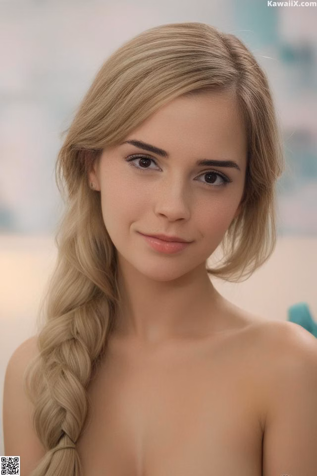 A woman with long blonde hair is posing for a picture.